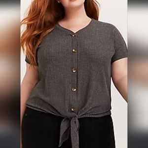 COPY - Torrid Waffle Knit Grey Tie Top